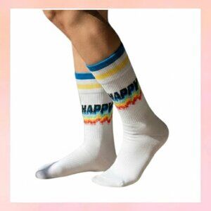 Happy Socks "HAPPY" Athletic Rainbow Stripe Crew Socks